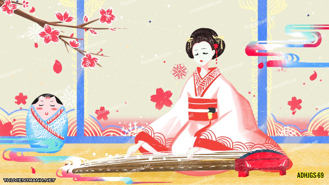 Tranh dán tường Cô gái  Nhật Bản mặc kimono, tranh minh họa cô gái Nhật Bản xưa -ADHJGS-69 - Kết quả tìm kiếm tranh tường